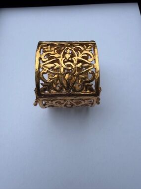 CHANEL Gold Filigree Hinged Cuff Bracelet
